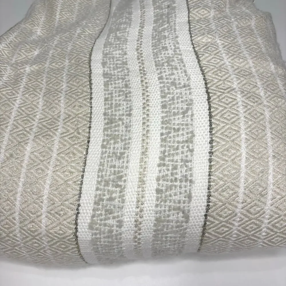 Anthropologie Woven Koseling Striped Duvet Queen Cream, Gold